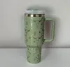 40oz rostfritt stål laserkotryck tumbler med handtag lock halm högland ko stor kapacitet vatten flaska utomhus kopp vakuumisolerade resemuggar FY5800 0825