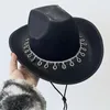 Berets Women Cowboy Hat Water Drop Tassel Rhinestones Western Cowgirl For Wedding Carnival Rave Party Costume Accessories