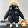 Down Coat Winter Boys Hooded Down Jacket Kid Zipper Thick Glossy Fabric Coat Children Letter Print Outdoor Sport Casual Clothes x0825