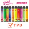 Authentic Sunfire Fast Dilivery 550mAh 2ml Refilled Tpd Compliant Custom Flavours Beautiful 700puff Disposable Vape Pen 700 Puffs Electronic Cigarette Vaper