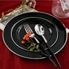 Disposable Dinnerware 50Pcs Tableware Black Plastic Tray With Silver Edge Silverware For Wedding Party Supplies 10 People 230825