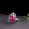 クラスターリングがRuby 10x14mm S925 Sterling Silver Jewelry Inlaid Thai Ladies Open Red Synthetic Corundum Ring