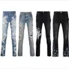 Designer jeans violet pour hommes jeans empilés hommes denim larmes jeans Distressed Ripped Biker Noir Bleu hommes crayon mince AM Jeans Sli268C