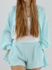 Женская одежда для сна Linad Cotton Pajama для женщин 2 куски голубые женские костюмы с длинным рукавом с шортами 2023 Осенняя ночная одежда