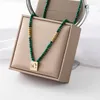 Chains Vintage Malachite Brass 26 Letters Gold-plated Beaded Necklace Women's Niche Design Light Luxury Versatile Collarbone Chain