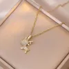 Pendant Necklaces Dainty Tiny Deer Necklace For Girl Full Zircon Inlaid Elk Gold Plated Wish With You All The Way Gift