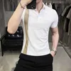 British Style Summer Men Polo Shirts Short Sleeve Solid Front Pocket Decor Korean Slim Fit Casual Homme Streetwear 4XL HKD230825