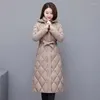 Women's Trench Coats High-Grade Down Cotton Jacket Women 2023 Autumn Winter Medium Long Hooded Belt Slim Solid Color Temperament Coat Female