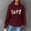 Women's Hoodies Ladies Hooded Sweatshirt Beverage Print Drawstring Plaid Zip Front For Women Sweatshirts Hoodie With Strings