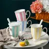 Tasses à thé en céramique européenne, tasses à eau créatives en porcelaine, tasse à café de bureau avec couvercle, cuillère, accessoires de cuisine, verres