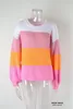 Kadın Sweaters Colorblock O-Neck Kint Sweater Kadın Tığ işi y2k Top Sleeve Pullover Bahar Sonbahar Kış Jumper Sokak Giyim Sueter