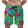 Men's Shorts Board Fun Palm Leaves Casual Beach Trunks Black White Stripes Red Flower Running Surf Trendy Plus Size Short Pants