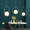 Modern LED Round Glass Ball Pendant Lights Iron E14 Pendant Lamps Hanging Light Fixture for Living Bedroom Dining Room HKD230825