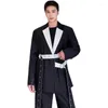 Mäns kostymer 2023 Autumn Ribbon Bandage Design Kontrast Färg Casual Blazer Mens Fashion Elegant Suit Jackets