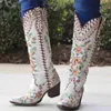 Cowboy BONJOMARISA Women's Western Cowgirl Mid Calf Boots Classic Retro Embroidered Slip On Chunky Casual Shoes Woman T2 2fff