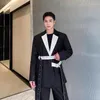 Men's Suits 2023 Autumn Ribbon Bandage Design Contrast Color Casual Blazer Mens Fashion Elegant Suit Jackets
