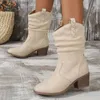 Stivali Cowboy Stivaletti bianchi alla caviglia per le donne 2023 Cowgirl Moda stivali occidentali Donna ricamata casual scarpe a punta firmate T230824