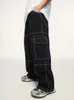 Men's Jeans 2023 Black Multi Pocket Loose Wide Leg Men'S Y2k Casual Fashion Cargo Pants Side Large Street Wear 230825