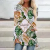 New Spring/Summer Women's Colorful Fragmented Flower 3D Printed Beach Skirt Women's Round Neck Pullover Long Sleeve A-line Skirt HKD230901