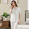 Kvinnors sömnkläder Kvinnor Silk Satin Pyjamas Pyjamas Set Summer Short Sleeve Lapel Cardigan Big Yards Sexy Loungewear M L XL XXL 3XL