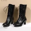 레이스 현대 발가락 스타일 라운드 여성 펑크 빅토리아 빅토리아 up 낮은 Med Strange Heel Fashion Mid Calf Western Boots 신발 여성 2022 New T230824 77