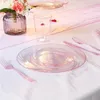 أدوات مائدة مدين يمكن التخلص منها 12 أوقية كوب شفاف وردي ذهبي بلاستيك بلاستيك رجعية حفل زفاف حفلات عيد ميلاد لحفلات الطاولة اللوازم 230825