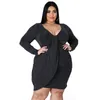 Robe grande taille pour femmes, couleur unie, mode, manches longues, col en v, pull Slim plissé, Style occidental, pour dames, automne 2023