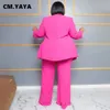 Plus size Dresses CM YAYA Fashion Size Women's Set Long Sleeve Blazer and Wide Leg Pants Suit 2023 Summer Two 2 Piece Outfits Tracksuit 230824