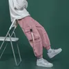2023 Мужчины гарем розовые брюки Мужчина повседневные бегуны мешковатые ленты тактические грузовые брюки Harajuku Streetwear Hip Hop Bannes lbz169