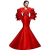 Abbigliamento etnico Abito da sposa cinese rosso Sposato Plus Size Cheongsam Abiti da festa in stile orientale Qipao Sfilate di moda Abiti da sera Cina