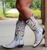 Women BONJOMARISA Embroidery Floral Brand Cowboy Western For Slip On Mid Calf Boots Casual Design Shoes Woman T230824 385