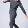 Sous-vêtements thermiques pour hommes, ensemble Long John, polaire douce, doublure épaisse, col rond, solide, sous-couche d'automne