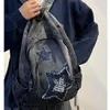 Skolväskor 2023 Söt design Y2K Womens denim ryggsäck American Retro Patchwork stjärnor Letter Student Fashion Kvinna Back Pack