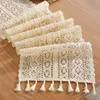 Table Runner Romantic Wedding Table Runners Handmade Tassel Vintage Woven Cotton Linen Table Runner Long for Party Dining Table Decoration 230824