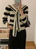 Kobiet Sweters Knittus jesienne koreańskie swetra pullover najlepsze kobiety w paski nadruk damski z długim rękawem przycięte topy moda swobodna kobieta 2023 230824