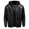 Men's Jackets High Quality Leather Hoodie Thicks Zipper Long Sleeve Hat Detachable Elastic Motorcycle Coats 230824