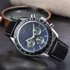 Mężczyźni 43 mm kwarcowe zegarek luksusowe sport Pełna funkcjonalność Chronograph Data Man Wristwatch Business skórzane zegarki męskie zegarki