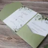 Tebrik Kartları Zeytin Yeşil Özel Düğün Davetiyesi Ülke Nişan Mezuniyet Mezuniyet Doğum Günü Kartı Çiçek Ekler Tasarım 250g Kağıt 50 PCS 230824
