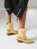 Boots Women Cowboy Cowgirls Boots Protserery Metallic Punk Boots in Gold Sliver Ongle Med Heel Shoes Autumn Winter Toe Toe T230824