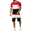 Survêtements pour hommes 2023 Trois couleurs Patchwork Ensemble à manches courtes T-shirts à col rond et shorts à séchage rapide Classique Gym Cool Tenues