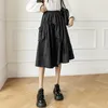 Skirts 2023 High Waist Elastic Drawstring Bowknot Oblique Splice Large Swing Medium Length A-line Skirt