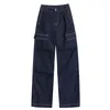 Jeans da donna blu navy a vita alta donna moda americana streetwear gamba larga Jean pantaloni femminili pantaloni in denim pantaloni larghi