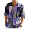 Camisas masculinas minimalista casual cor combinando colarinho camisa geométrica festa rua wear blusa tops para primavera outono fino ajuste solto
