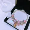 Pulsera de plata de ley 925 de moda clásica Incrustaciones totalmente hechas a mano Moda clásica Pandora Estilo Charm Jewelry DIY pulsera de San Valentín