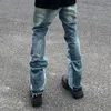 Mäns jeans high street retro bläck stänk lapptäcke rippade jeans flare byxor män och kvinnor raka avslappnade överdimensionerade lösa denimbyxor 230825