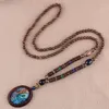 Pendant Necklaces Nepal Buddhist Mala Wood Bead Necklace Ethnic Sweater Chain Statement Long & Pendants For Women Men Gift
