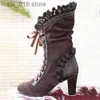 Autumn Suede Vintage Hoge Heel Sexy Steampunk Leather Winter Shoes Women Lace Up Cosplay Boots HVT373 T230824 712