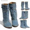 Low Heel Casual Women 2024 Mode neue Mid -Kalb -Schuhe Ladies Jeans Leder spitzer Zeh große Cowboy -Stiefel T230824 A63A7