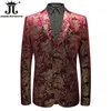 Ternos masculinos Blazers Veludo Prata Blazer Homens Paisley Jaquetas Florais Vinho Vermelho Golden Stage Terno Jaqueta Elegante Casamento Mens Blazer Plus Size M-5XL 230824