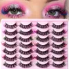 Thick Natural Fluffy Colored Fake Eyelashes Extensions Wispy Soft Handmade Reusable Multilayer 3D Mink False Lashes with Color Full Strip Eyelash